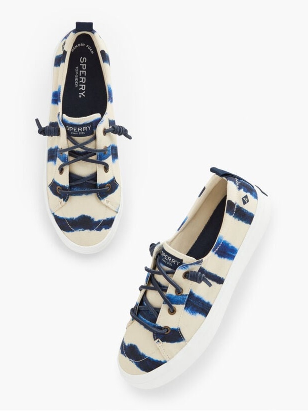 Sperry Crest Vibe tie dye stripe sneakers slip ons blue cream 9 summer casual